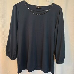 Karl Lagerfeld Blouse with Pearl-Trimmed Collar, Size M/L, Deep Green